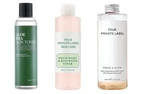 Facial toner bottle with label