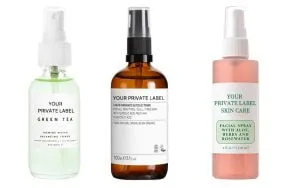 Facial toner spray bottle with label