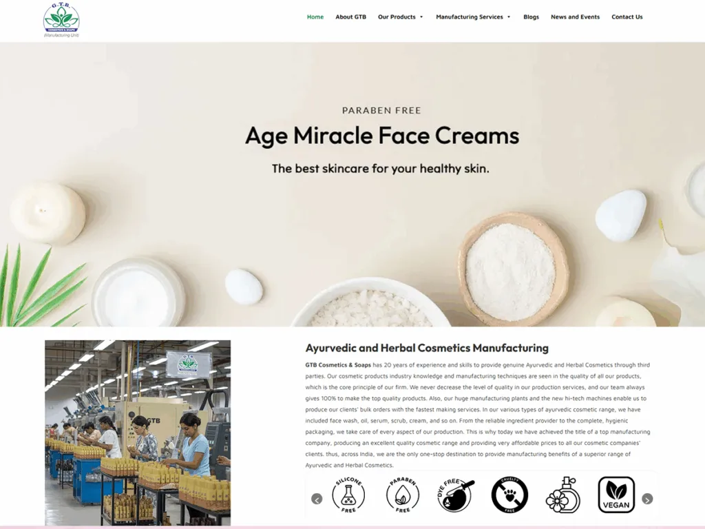 GTB Cosmetics and Soaps manufacturing website