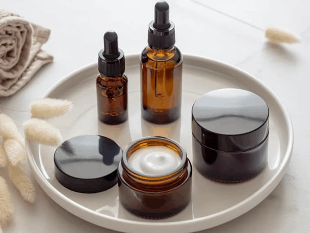 Skincare jars and serum bottles