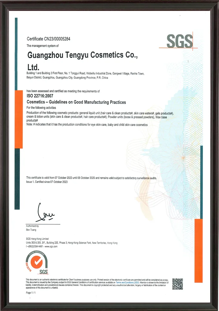 TY ISO 22716 certificate